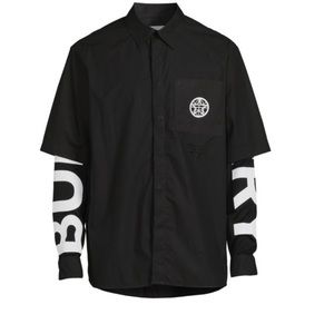 Burberry men’s logo design Front button down style but snap closures